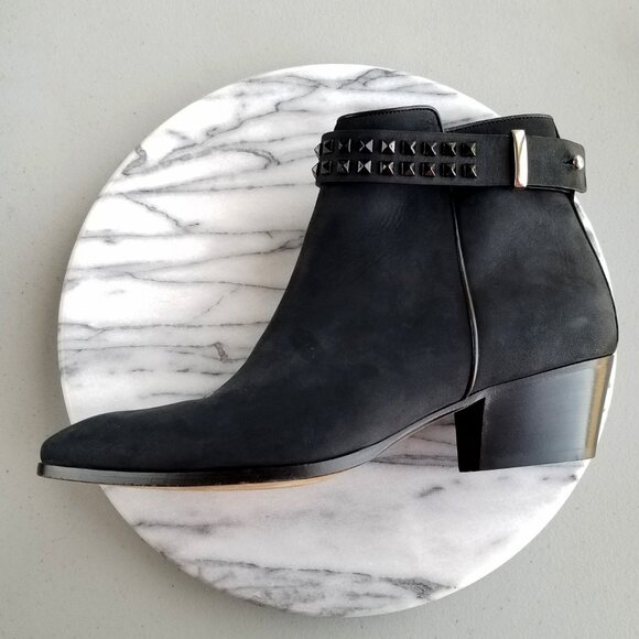 Barbara Bui Black Suede Booties Rhinestone Strap US Size 11M Ankle Boots Italy - Picture 8 of 14